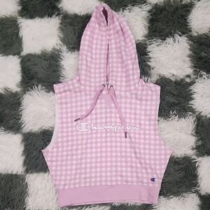 Champion Pink Gingham Sleeveless Hoodie